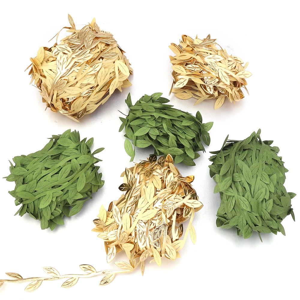 5 // 10/20 متر أوراق الذهب الكرمة أوراق الحرير الاصطناعي إكليل المنزل اليدوية سكرابوكينغ الحرفية الزفاف ديكور ورد صناعي الروطان جارلاند