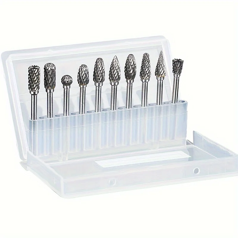 

10PCS 1/8" Shank Double Cut Tungsten Carbide Rotary Burrs Set for Wood Carving Engraving Polishing