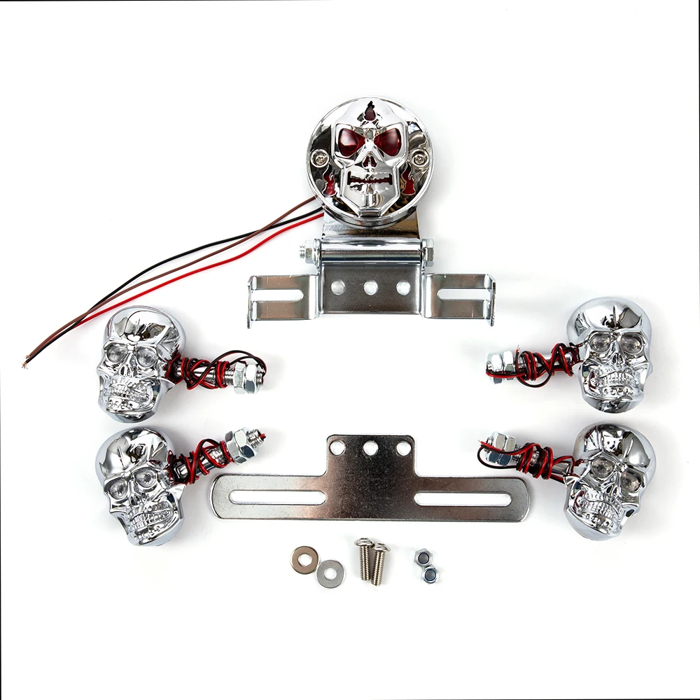 1pcs Metal Chrome Tombstone/Skull Brake Tail W/ Light Signal for Harley Davidson Big Twin Aftermarket Motorcycle Parts