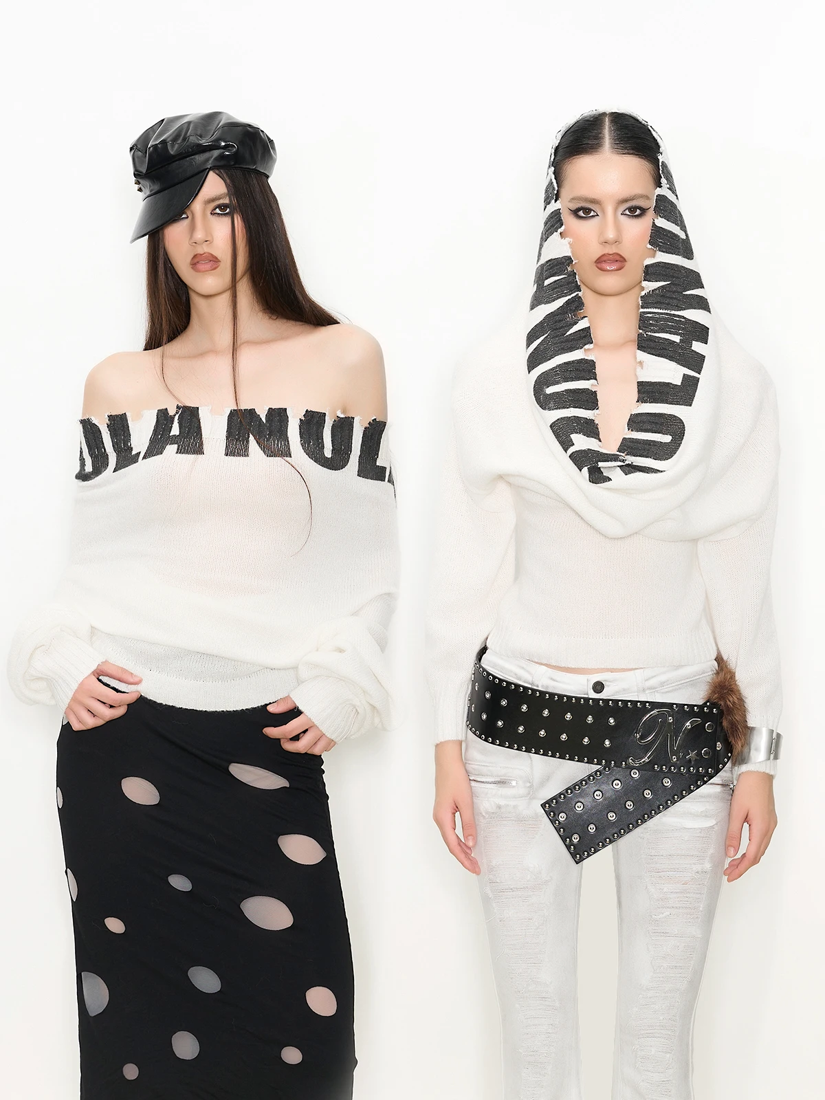 

NOLA Versatile Letter Ne-oulder Slant oulder Hooded Knitted Dr Top Sweater Commute Sle Loose Fit Autumn Winter