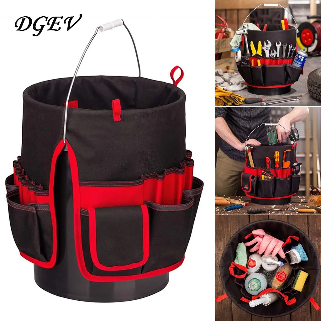 DGEV Tool Kit - Portable Oxford Cloth Bucket Bag Multi Functional Electrician Tool Kit with Storage Rack