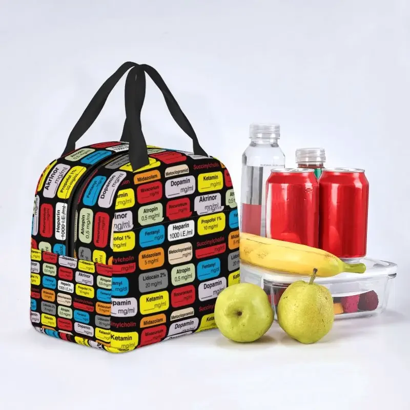 Anesthesia Medication Labels Lunch Bag Leakproof Medical Nurse Thermal Cooler Insulated Bento Box For Women Kids Food Tote Bags