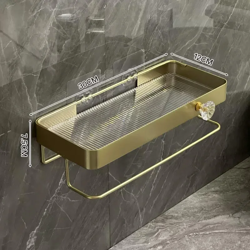Gold storage rack without punching bathroom sink washbasin wall mounted cosmetic storage rack bathroom accessories shelves