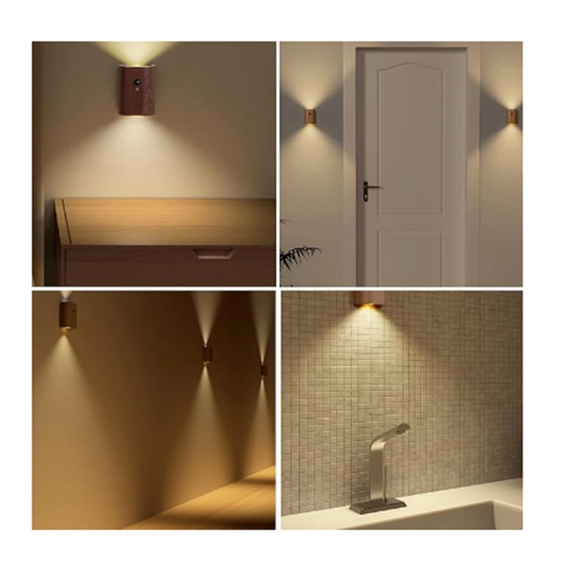 Wooden LED Wall Lamp Human Body Sensing Infrared Night Light USB Charging Cabinet Wardrobe Lamp