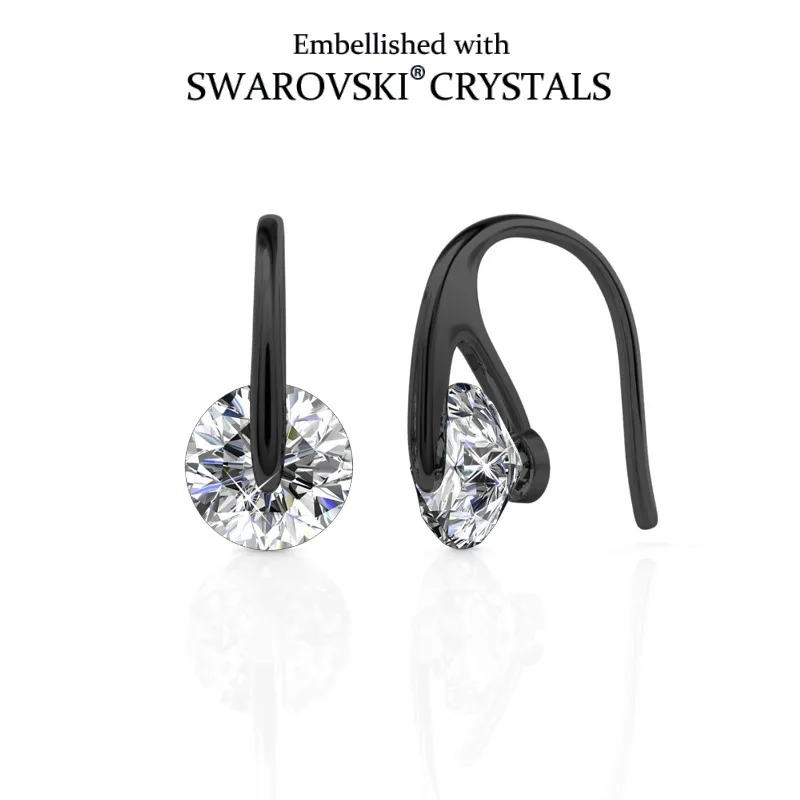 Daisini Simple Rhinestones Stud Earrings with Swarovski Crystals for Women Trending Black Color Round Piercing Brand Jewelry
