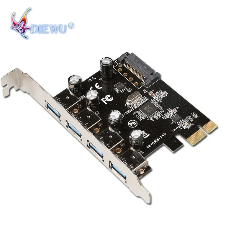 컴퓨터용 10PCS PCI 익스프레스-USB 3.0 변환기 4포트 USB B3.0 확장 카드 4핀 또는 15핀 SATA 커넥터