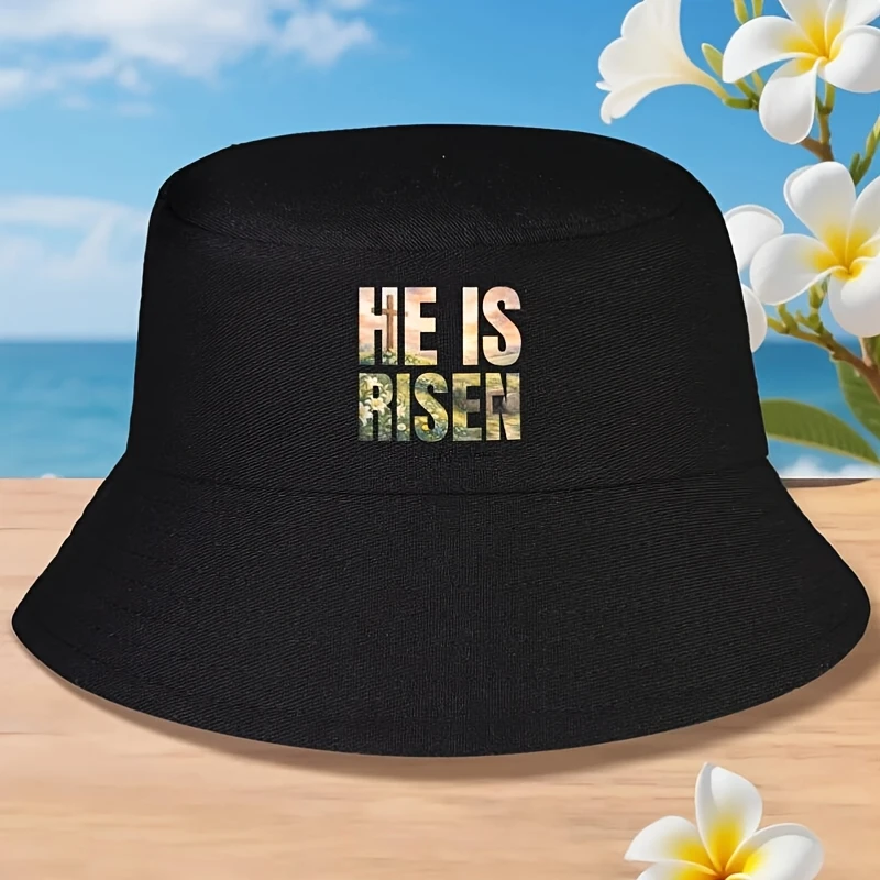 Chapeau Bob Chrétien Jésus Il est Ressuscité - Style Bohème Religieux avec Résurrection et Lettres Hébraïques, Unisexe pour Hommes et Femmes, Lavable en Machine