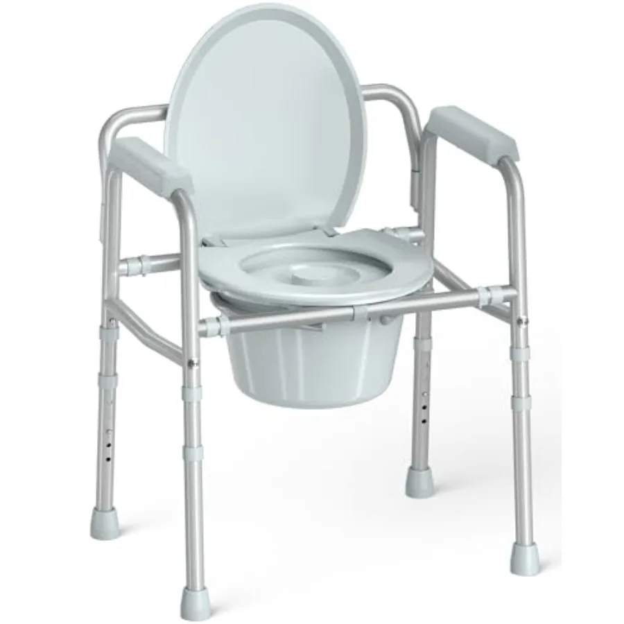 

3-in-1 Bedside Commode Chair with Sturdy Dual-Crossbar Support Construction Stable Portable Commode Toilet with 7.5Qt Potty Buc