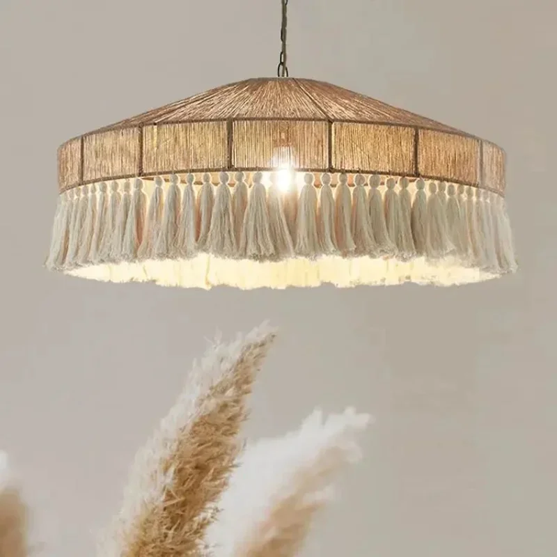 

Retro Hemp Rope LED Pendant Lights for Living Dining Room Food Table Study Bedroom Chandelier Home Decor Lusters Luminaires