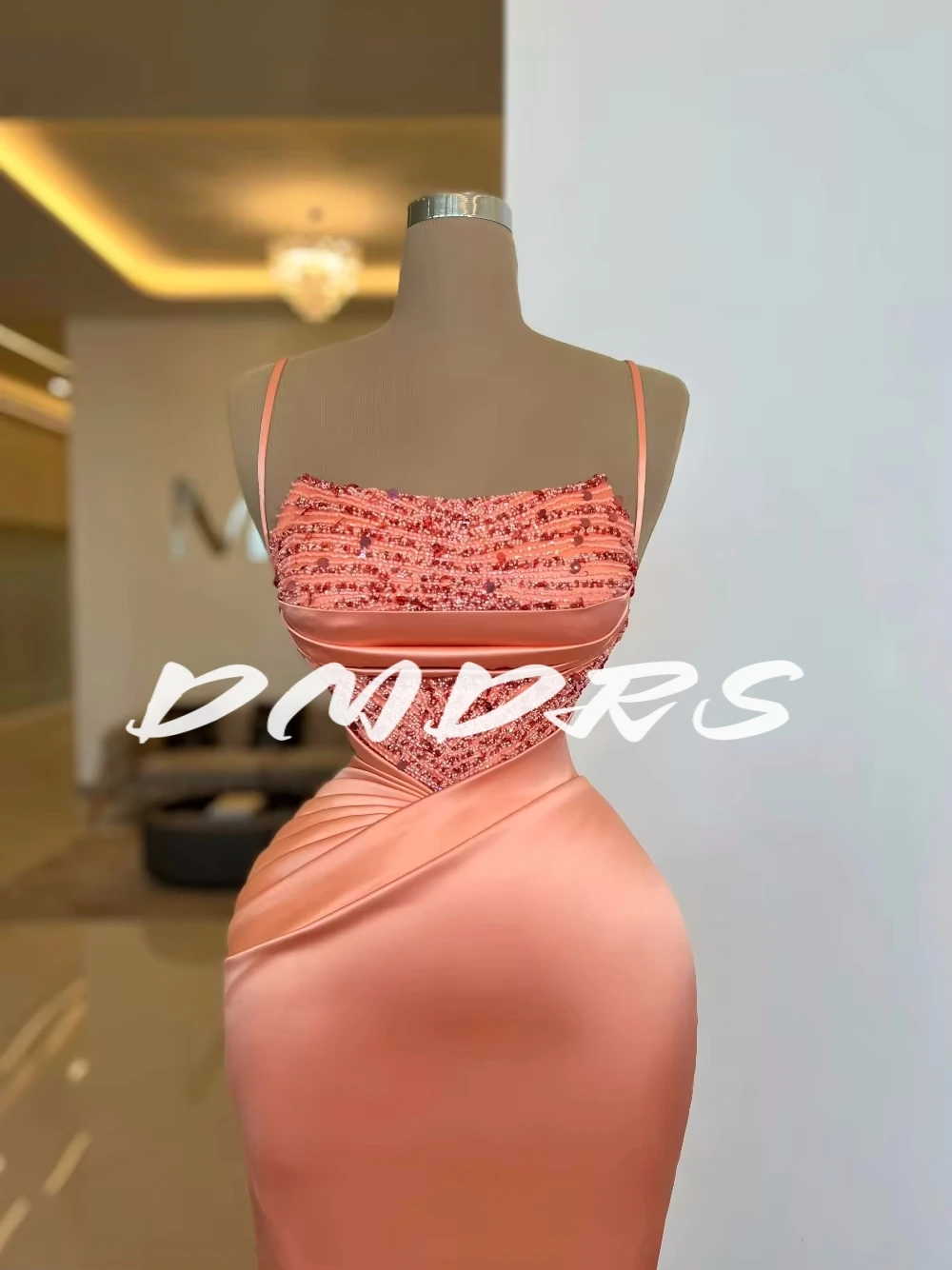 

DMDRS Fashionable Straps Beads Evening Dress Modern Women Charming Customized Party Birthday Wear Straight Elegant Prom Gown