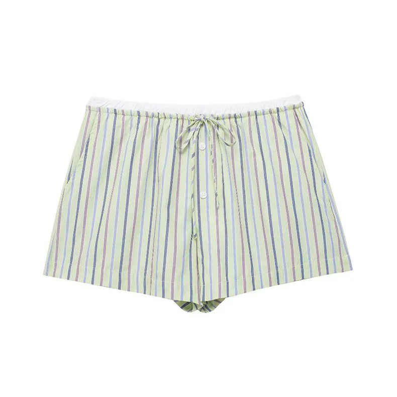 سراويل قصيرة مخططة عمودية متعددة الاستخدامات على الطراز الأجنبي للفتيات الساخنة سراويل صيفية بتصميم #1