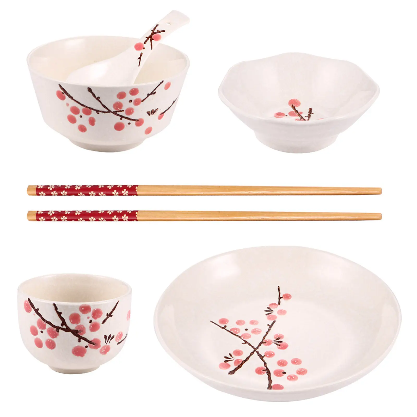 Juego de 1 Plato y Tazón de Cerámica Japonesa, Tazones Pequeños para Sopa, Platos para Arroz, Vajilla Asiática, Presentación Elegante y Vintage para la Mesa