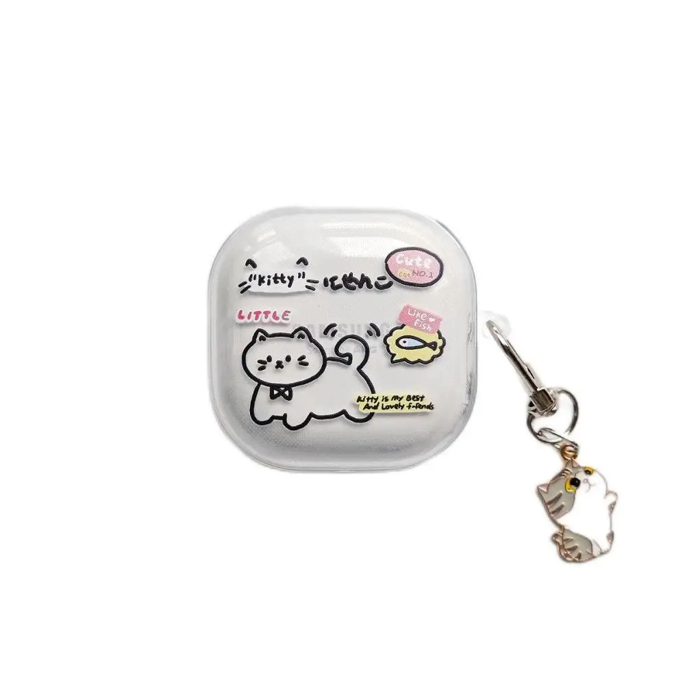 Transparent Soft Case For Samsung Galaxy Buds Live Buds Pro Buds 2 Pro Case Cute cat Protective Earphone Cover With Keyring