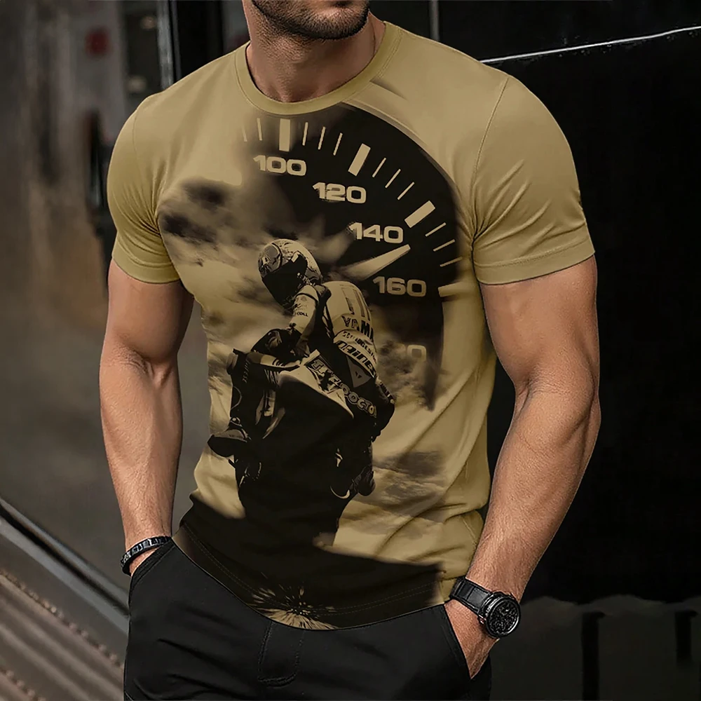 Men's Oversized Motorcycle Biker Graphic T-Shirt Vintage Speedometer Print Crew Neck Short Sleeve Casual Streetwear Summer Tops