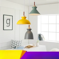 Nordic Combined Solid Wood Pendant Lights, Multicolor Aluminum Lamp Shade, Lâmpada pendurada para casa, restaurante, bar, hotel, Cafe Decor