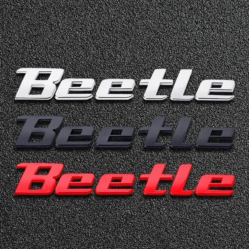 3D Metal logo Sticker Beetle Emblem Badge Chrome Black Red Letter Decal For Volkswagen VW Beetle Rear Trunk Decor Accessories