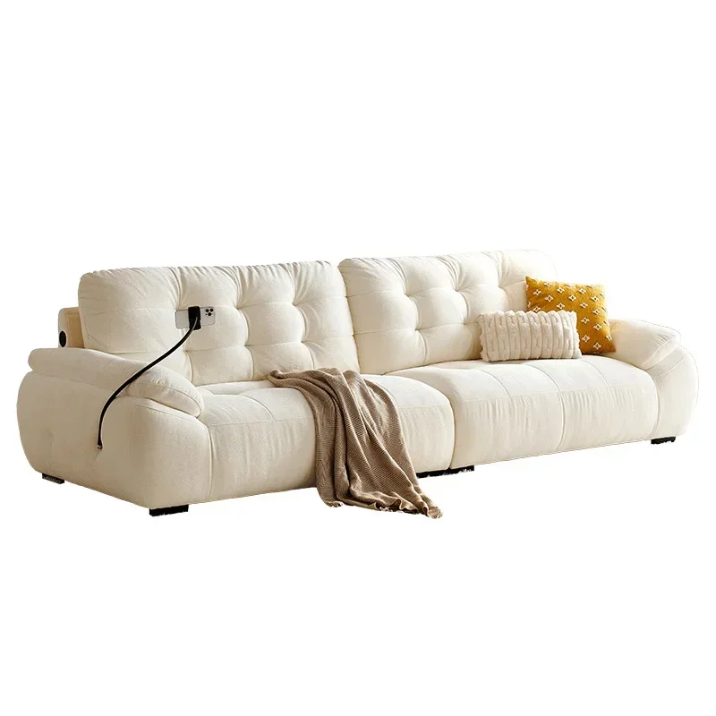 

French Cream Wind Living Room Small Unit Puff Chenier Cloud Multifunctional Rechargeable Fabric Sofa