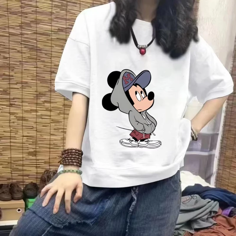 

Disney Short-sleeved T-shirt Women's Pure Cotton Summer New Loose Cartoon Print Couple Men's and Women's Tops Trend