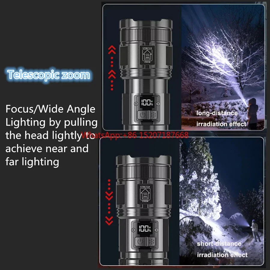 Powerful Flashlight Aluminum Camping Rechargeable USB Lamp Electric Teaser Personal Self Defense Lantern Power LED Work Light