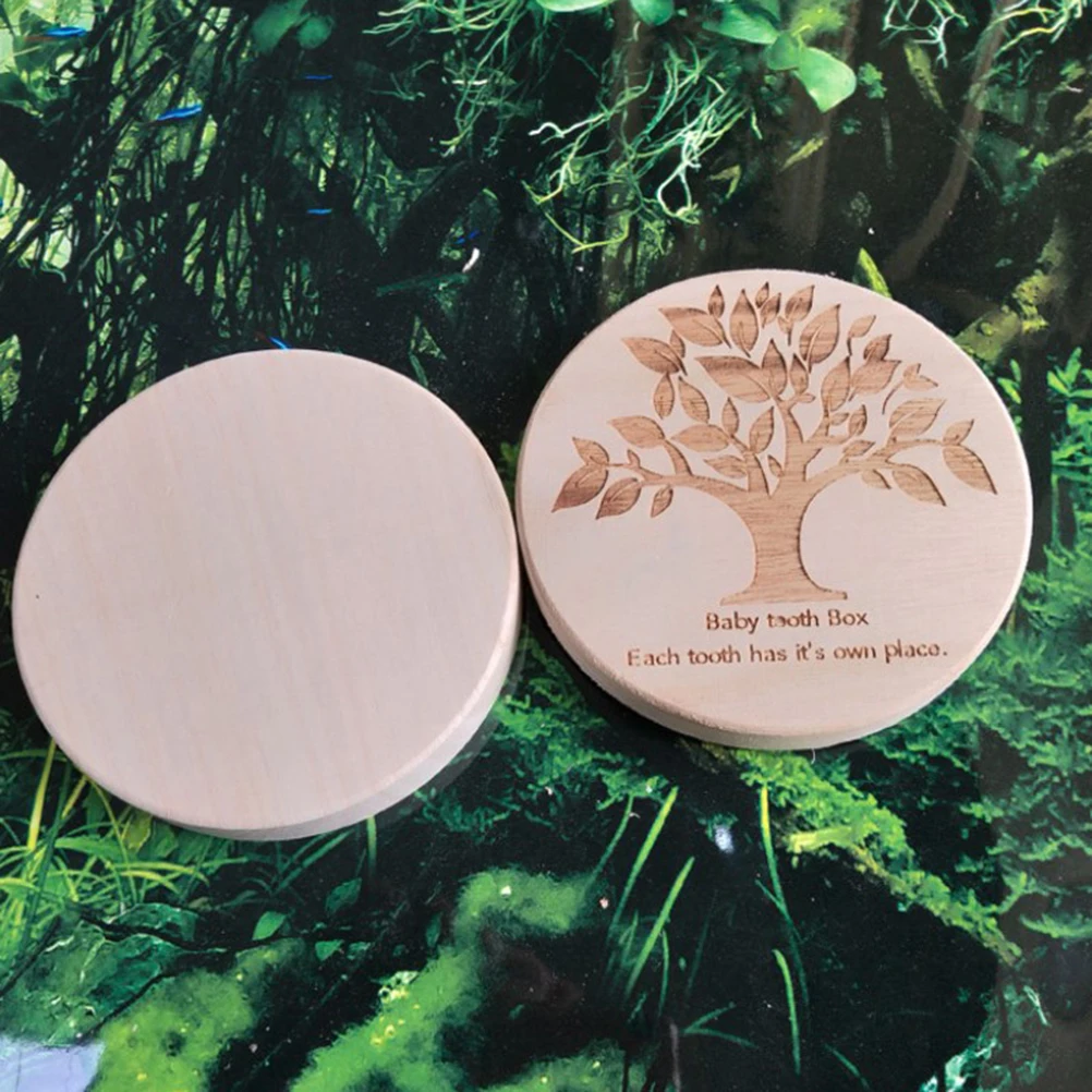 

Creative Baby Teeth Box Wooden Lanugo Deciduous Teeth Container Round English Words Storage Boxes Keepsake Souvenir Gift