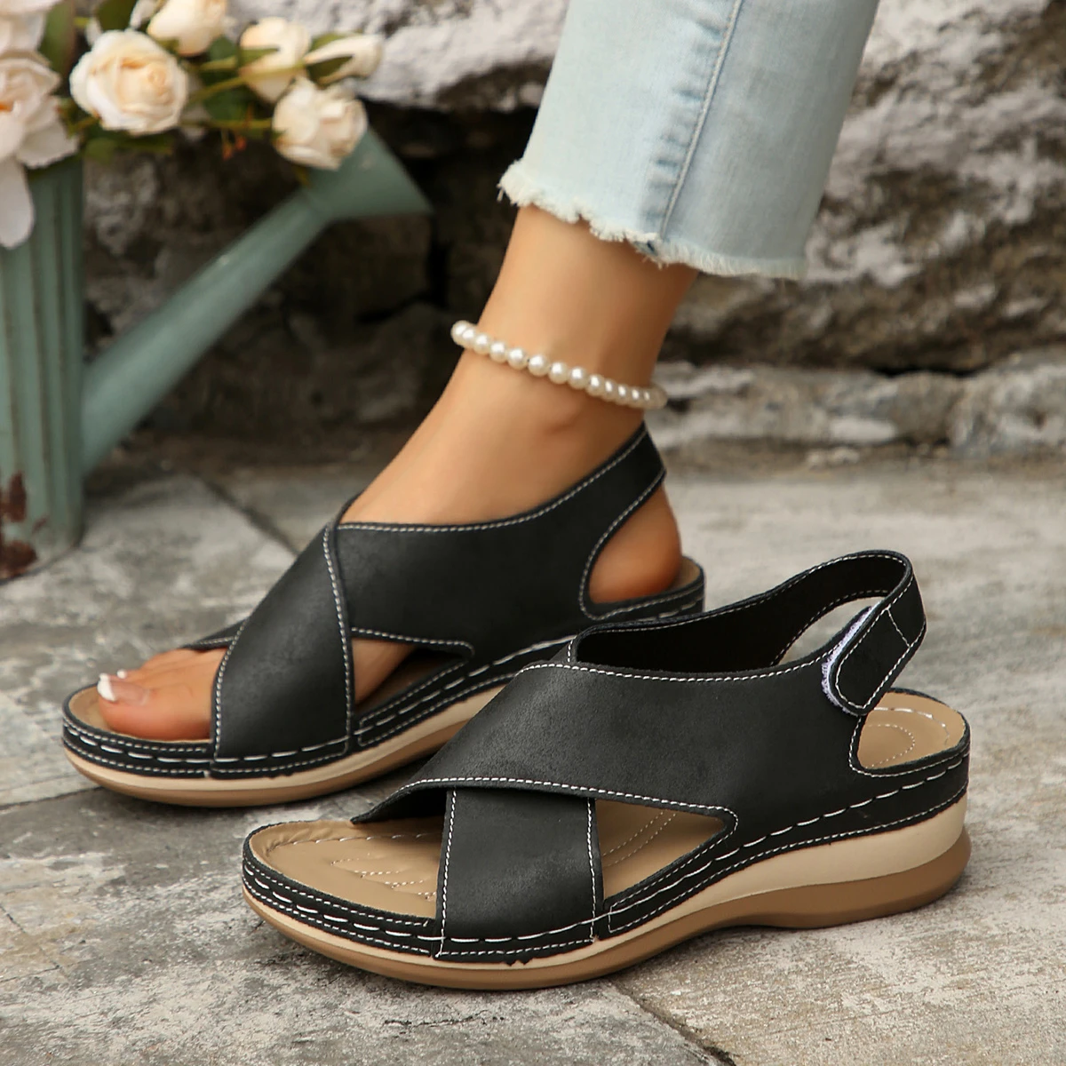 

Женские сандалии на платформе, лето 2024, удобные сандалии на танкетке для отдыха, модные повседневные сандалии с открытым носком, сандалии «рыбий рот», Zapatos Mujer