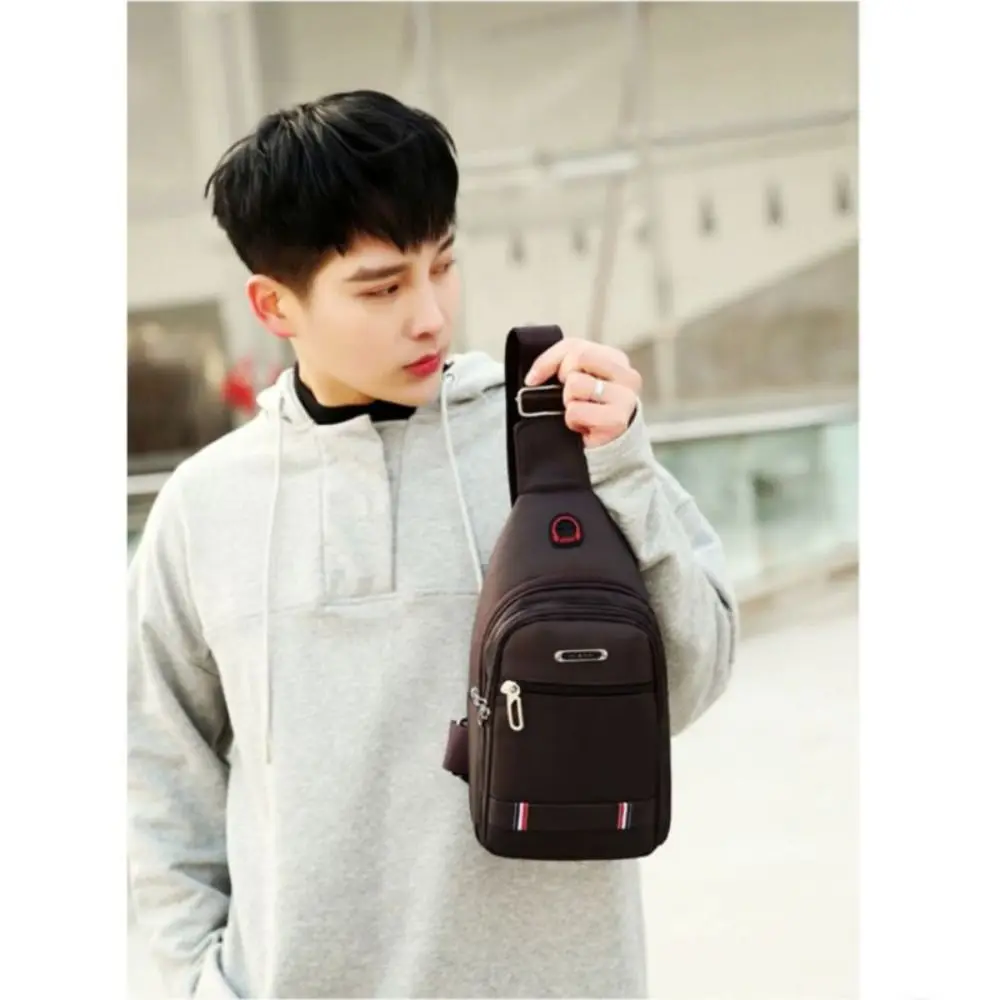 Casual Oxford Cloth Men Messenger Bags USB Charge Port Rectangle Sling Chest Bag Black Blue Grey Brown Shoulder Bag Male
