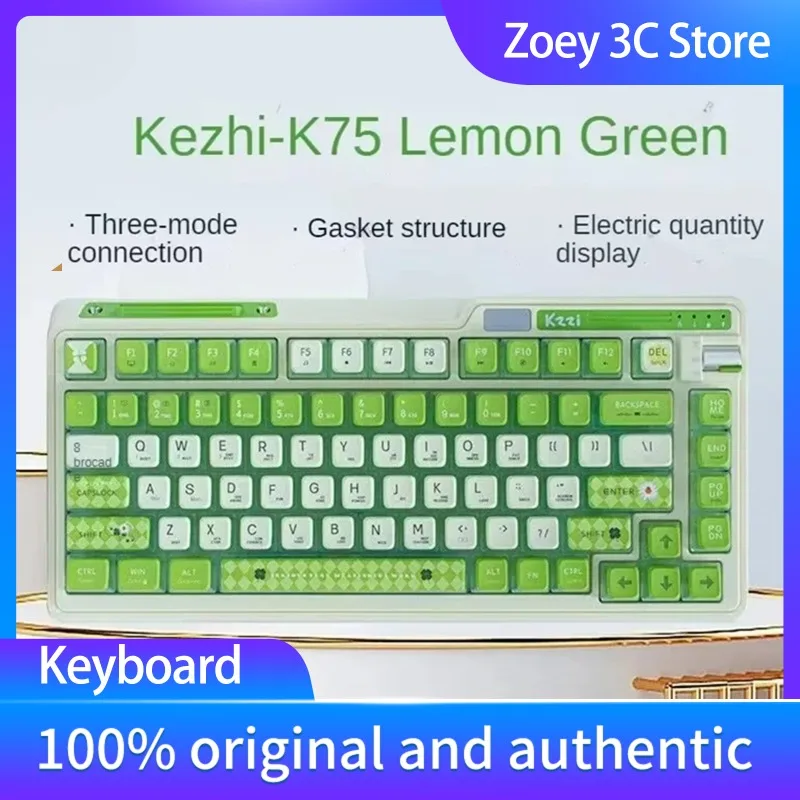 KZZI K75 Wireless Mechanical Keyboard Colorful Gasket RGB 75%Layout 82keys Jelly Key Cap Grey Green Keyboard Hot-Swap Macro