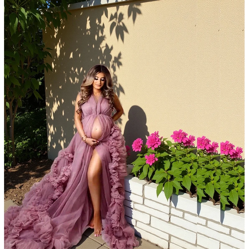 

baby shower dresses for pregnant woman Sexy Tulle Pregnant Dress Photo Shoot Maternity Gown Long Robes Prom