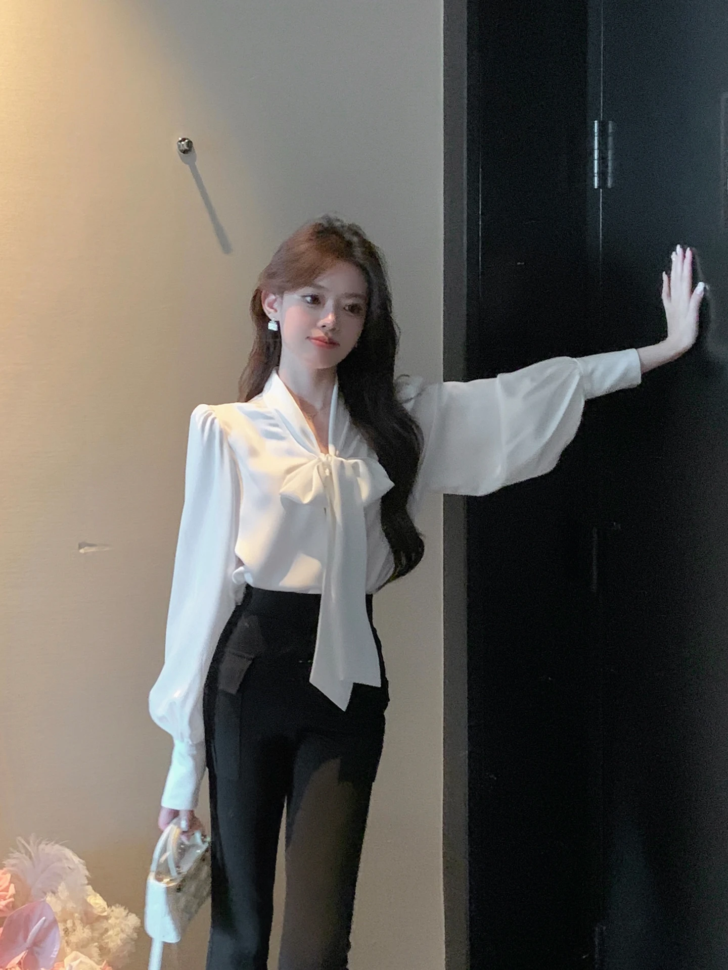 

ByYou Summer New Sle Women's Satin Long Sve Knot irt ort Design Breathable Comfortable Korean Version Loos...