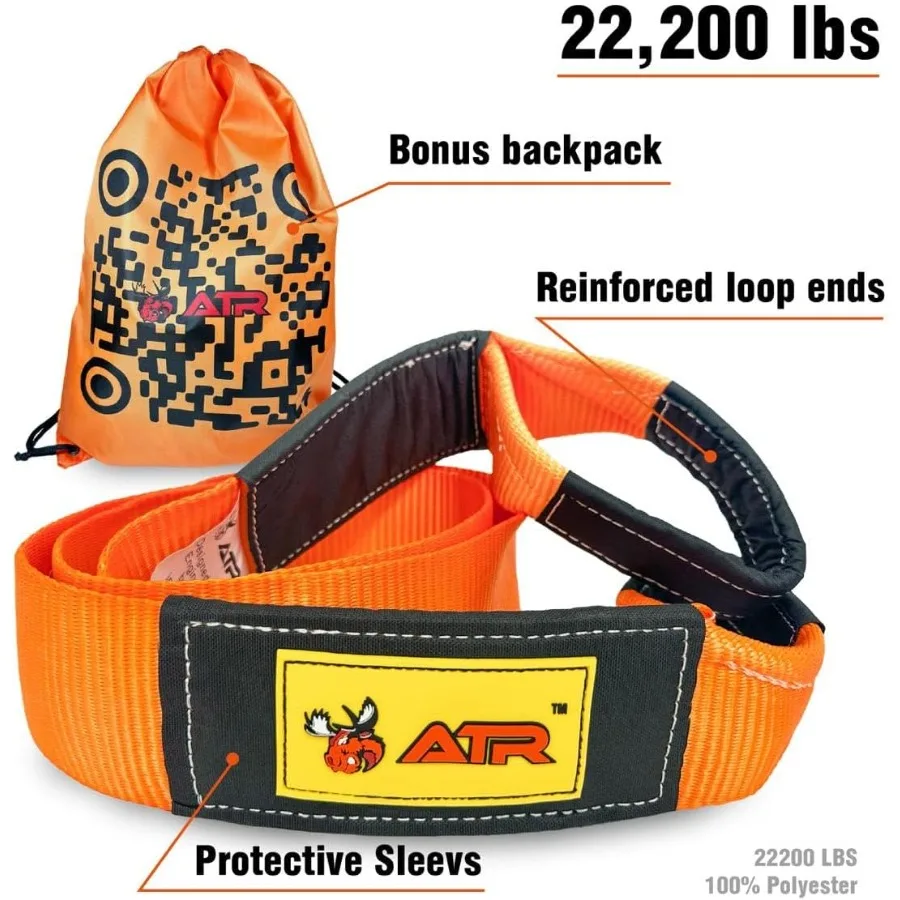 Herstelsleepriem 3 x 20ft 22200 lbs Breeksterkte Heavy Duty Snatch Strap voor vrachtwagen en SUV OffRoad Herstel Duurzame sleep