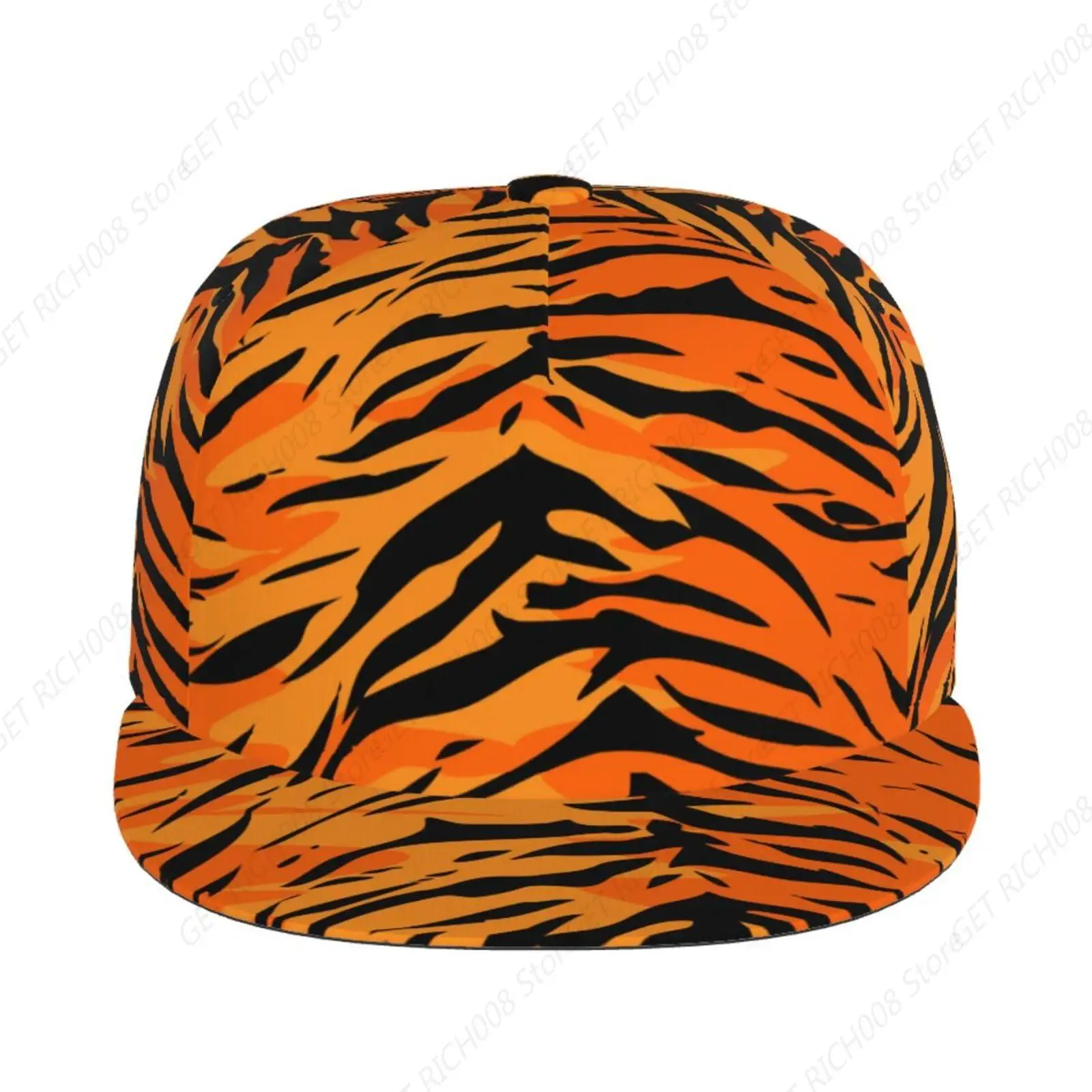 Tiger Stripe Animal Print Women Men Snapback Flat Bill Brim Cap Cool Hip Hop Hat Breathable Adjustable Baseball Cap For Outdoor