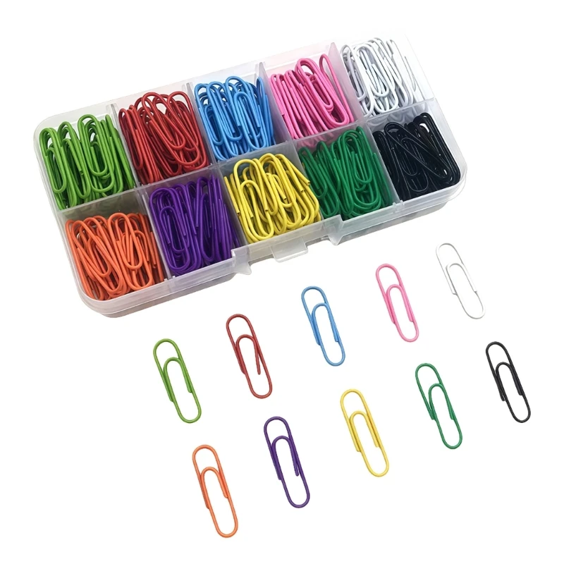 W89C 250Pcs Multifunctional Metal Paper Clips 28mm Assorted Color Metal Clip File Clamp For Document File Photo Organization