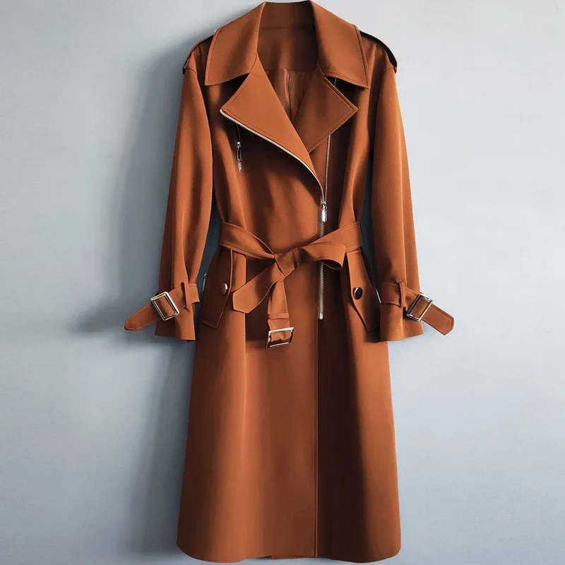 

Autumn Women New Korean Fashion Long Trench Coat Loose Casual Overcoat England Style Belt Long Sleeve Zipper Windbreaker Female