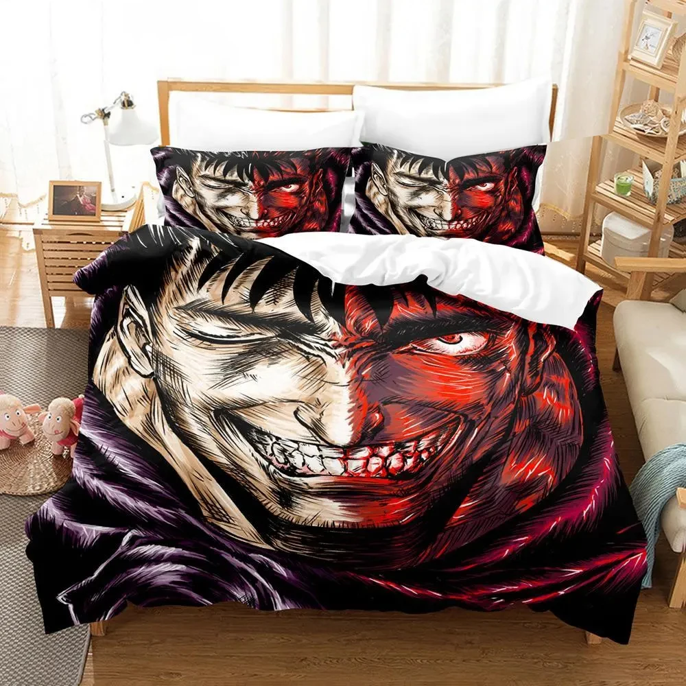 Imagem -03 - Anime Print Conjunto de Cama para Adultos Capa de Edredão Cobertor Fronha Duplo Gêmeo Rei Meninos Meninas Quarto Berserk3d