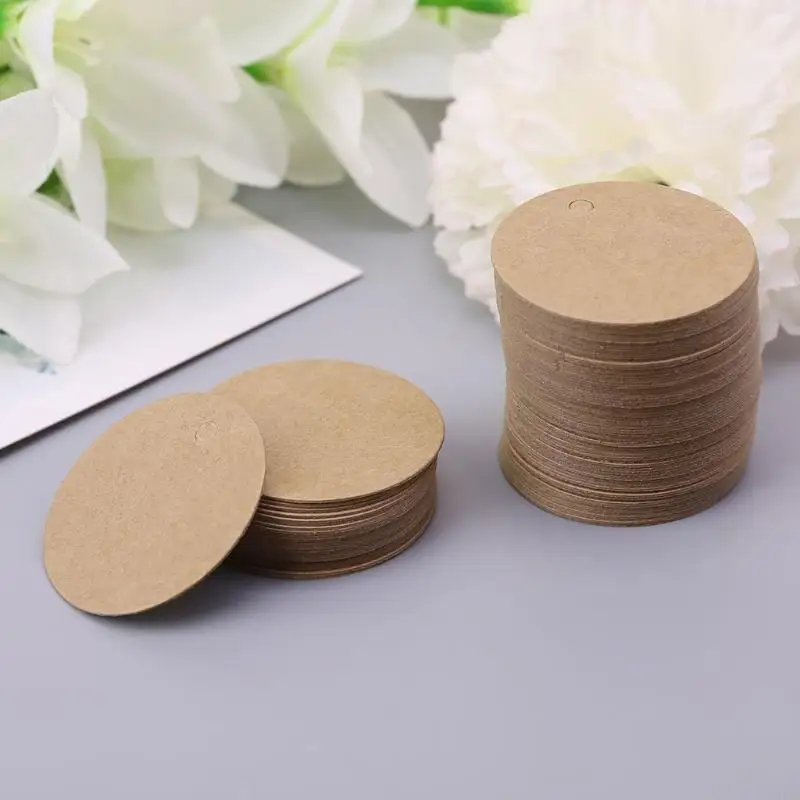 45be 100pcs trống giấy kraft Hang Tags Tiệc cưới Label Label Thẻ quà tặng 4cm