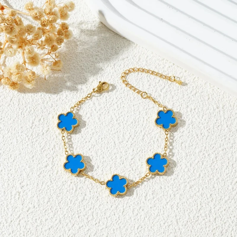 2026Stainless Steel Five Leaf Flower Luxury Bracelet for Women Gold Color Charm Bracelets Jewellery Clover Fashion Jewelry Gifts