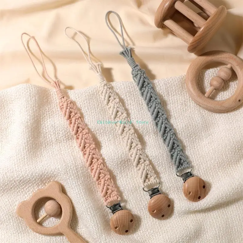 

R9JD Pack of 3pcs Baby Pacifier Clip Chain Handwoven Teether Holder Organiser Belt