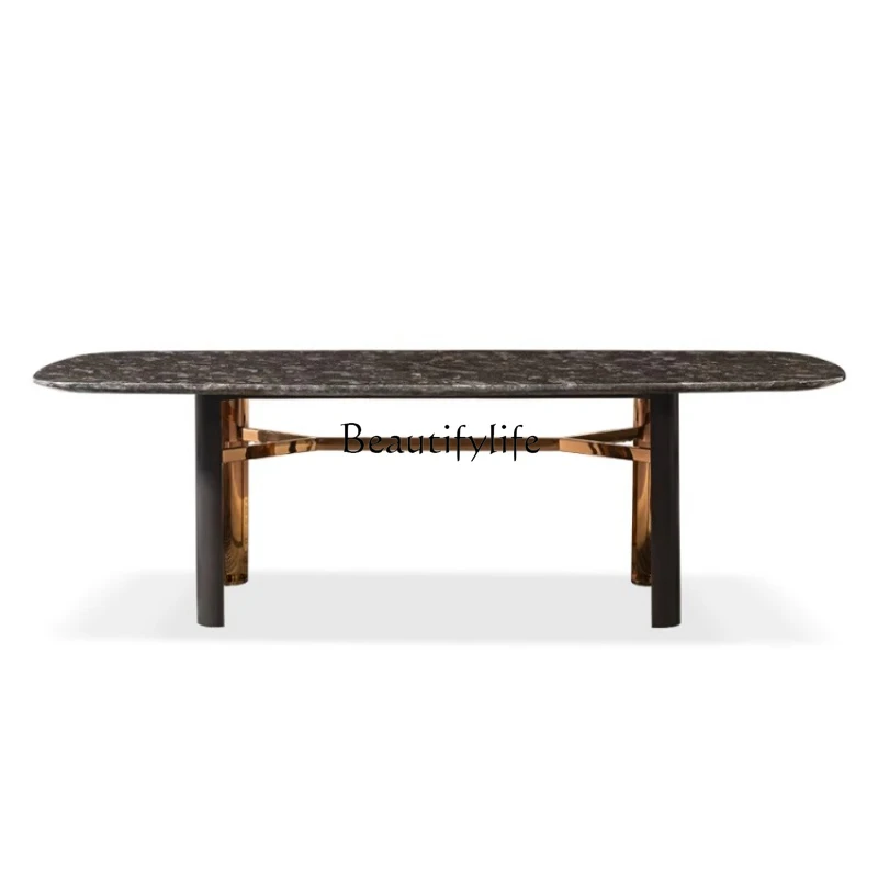 minimalist light luxury natural marble dining table platinum diamond luxury stone long table
