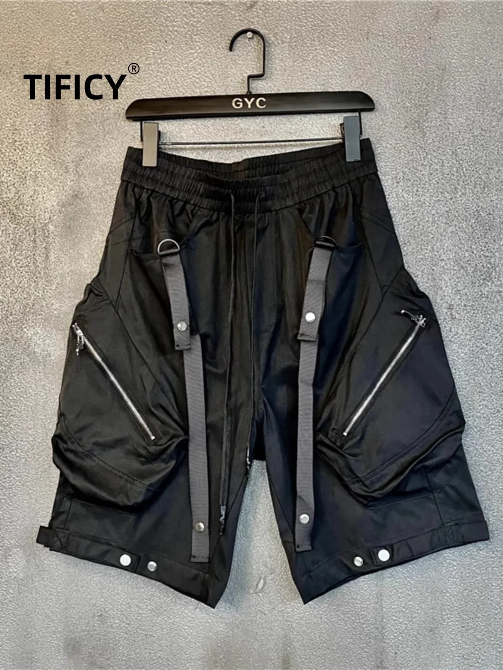

High Street Dark Patch Pocket Workwear Shorts Men's Pants Zipper Splicing Five Quarter Pants Fashionable Loose Casual Shorts