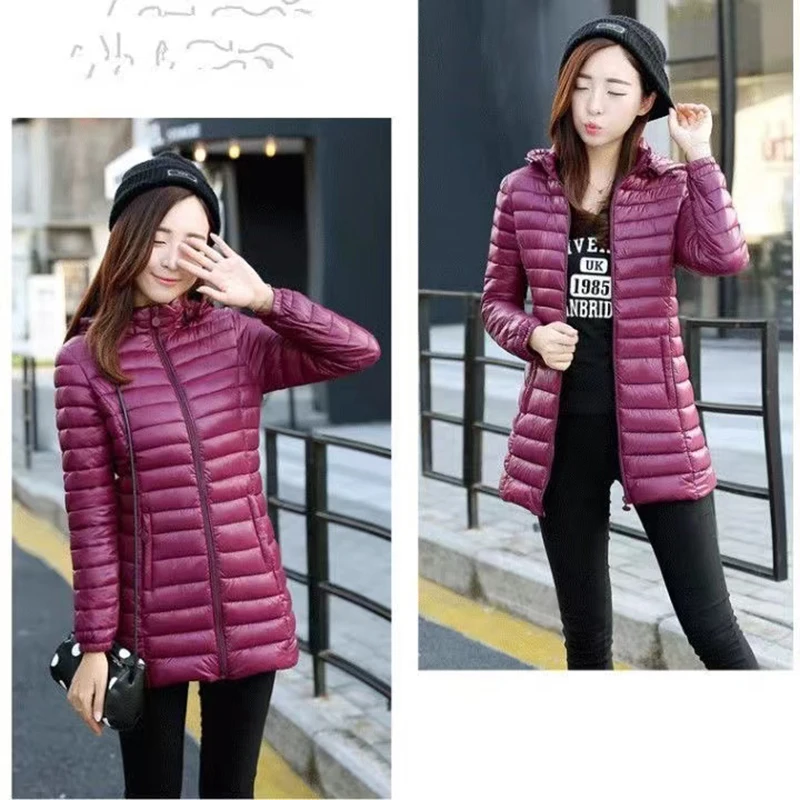 2023 Newautumn Lichtgewicht Donzen Katoenen Jas Dames Jas Effen Capuchon Overjas Vrouwelijke Mid Long Puffer Jassen Casual Tops 6xl