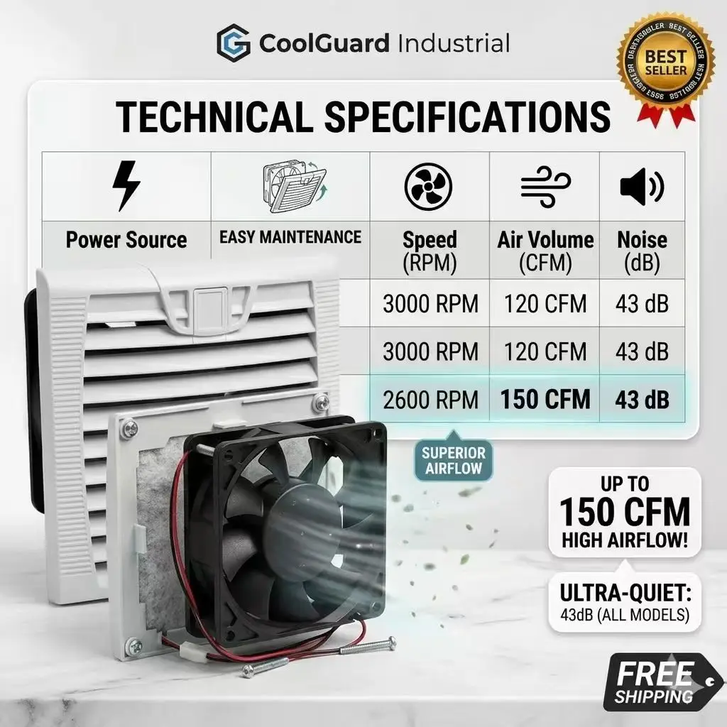 

803 150*150mm Enclosure Cabinet Ventilator Filter Kits 120mm X 38mm AC EC 115V 230V DC 12V 24V Cooling Fan Dustproof Waterproof