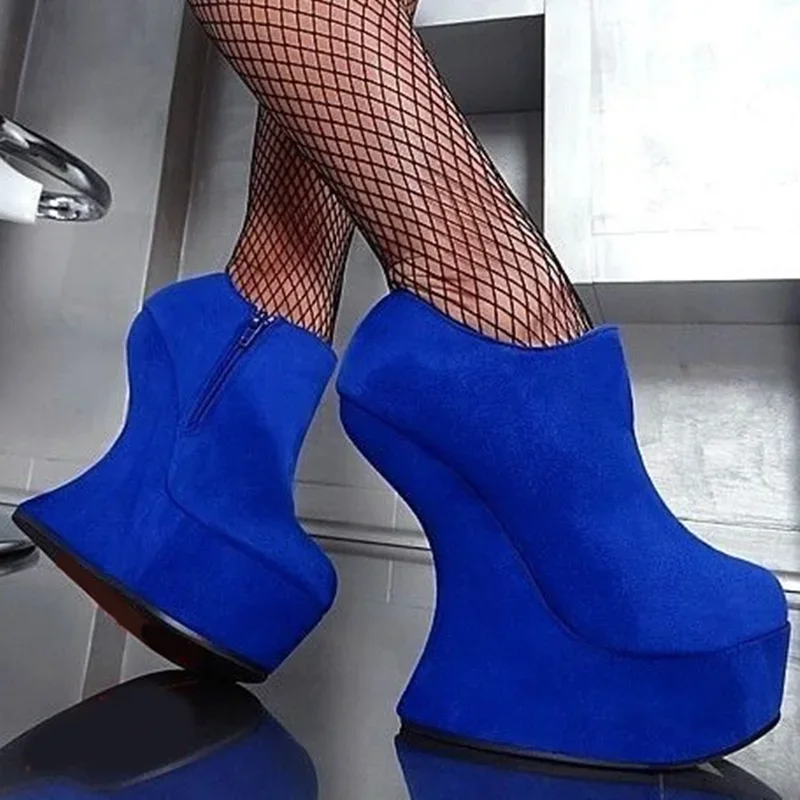 Plateau-Schuhe mit durchbrochenem Muster, Wildleder-Pumps, sexy runde Zehenpartie, Keilabsatz, Reißverschluss, Größe 35-48, individuell anpassbar, Neuheiten, modische Damenschuhe