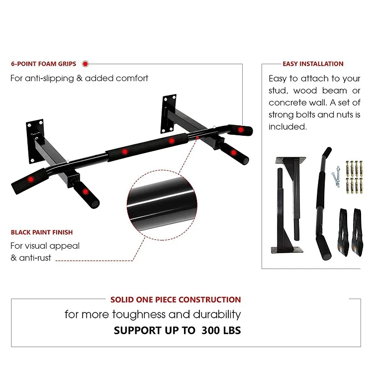 Home Fitness Exercise Equipment Black Wall Mounted Doorway Chin Up Bar Pullups Multifunctional Pull Up Bar