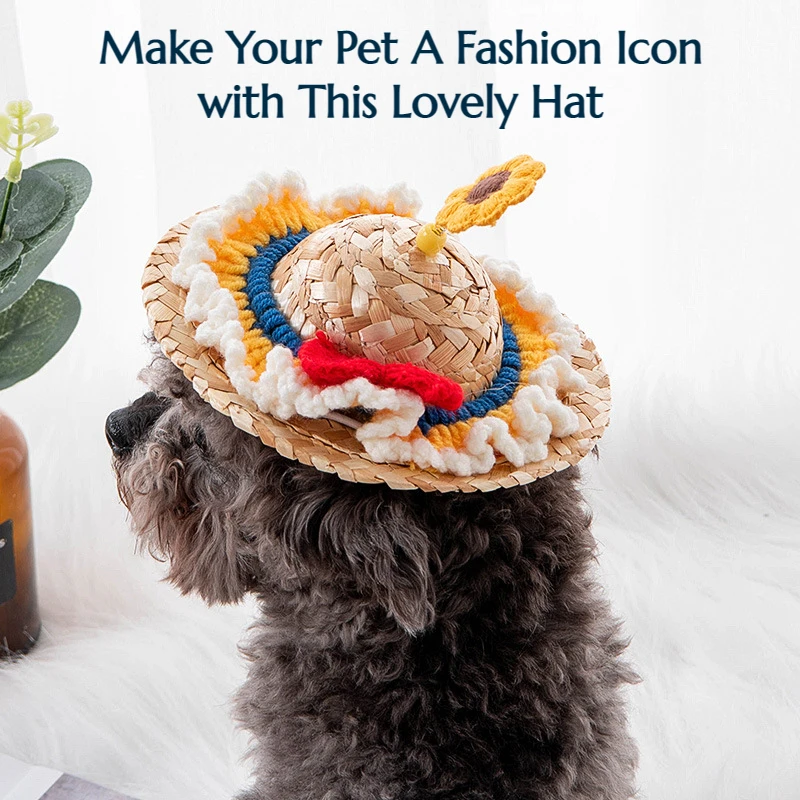 INS Pet Hat Straw Dog Cap French Bulldog Accessoire Chien Sunflower Dropshipping Party Cat Accessory Supplies Fashionable DIY