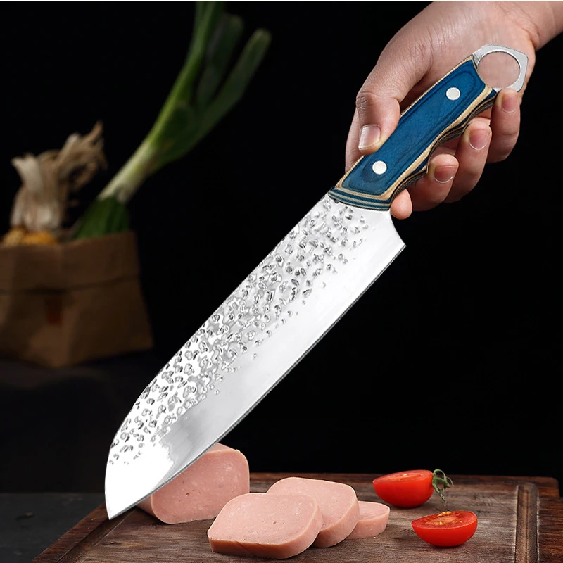 1-4pcs Stainless Steel Knife Set Slicing Knife Santoku Knife Universal Boning Knife Colored Wooden Handle Barbecue Knife