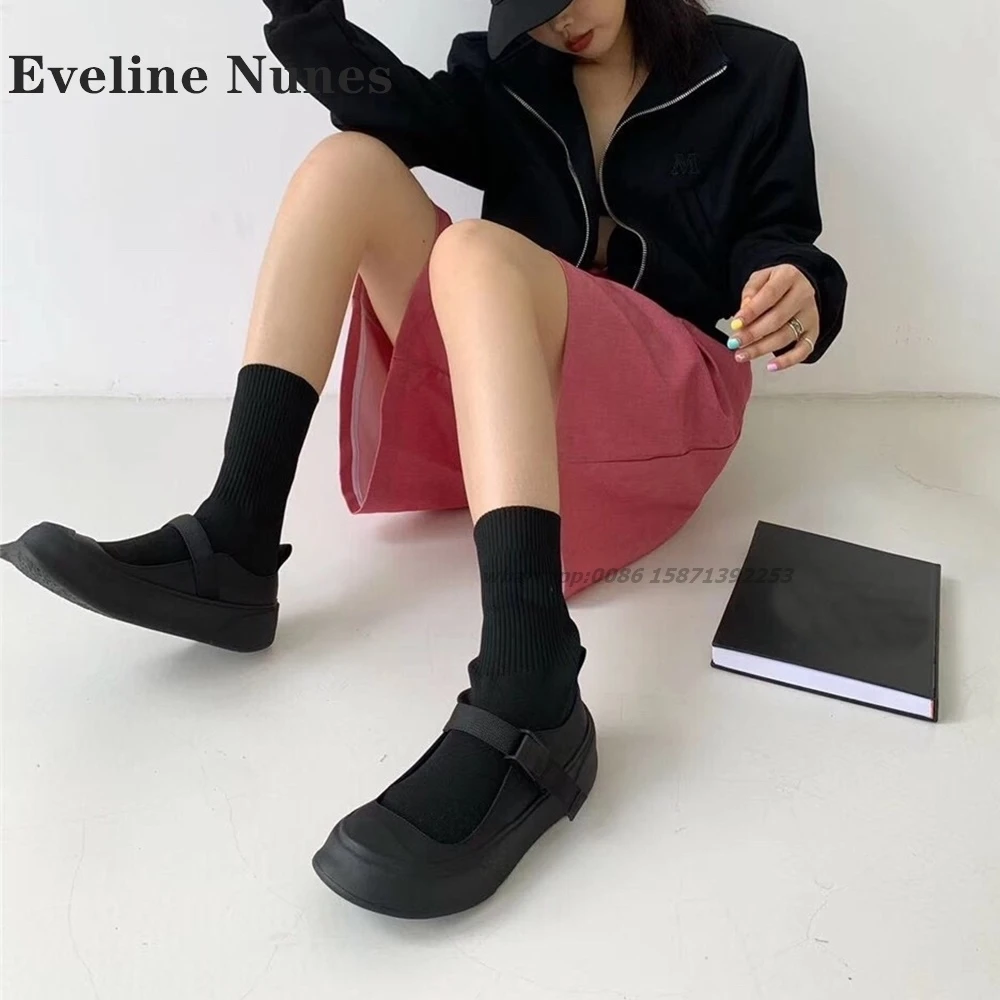 

Knitting Patchwork Platform Stretch Boots Round Toe Flat with Buckle Strap Slip On Booty Mixed Colors Casual Shoes Woman Trend