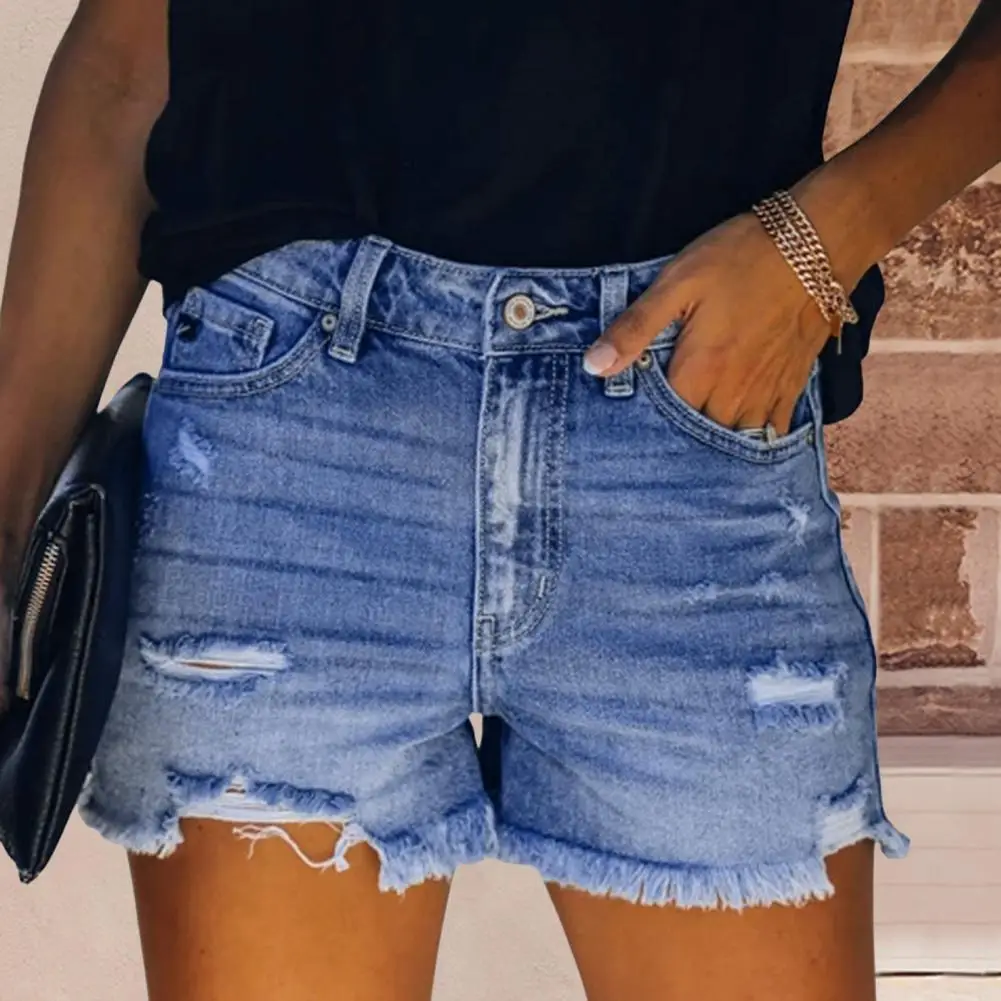 

Women Shorts Stylish Women's High Waist Denim Shorts with Ripped Edge Detail Slim Fit Button Closure Soft Breathable for Summer