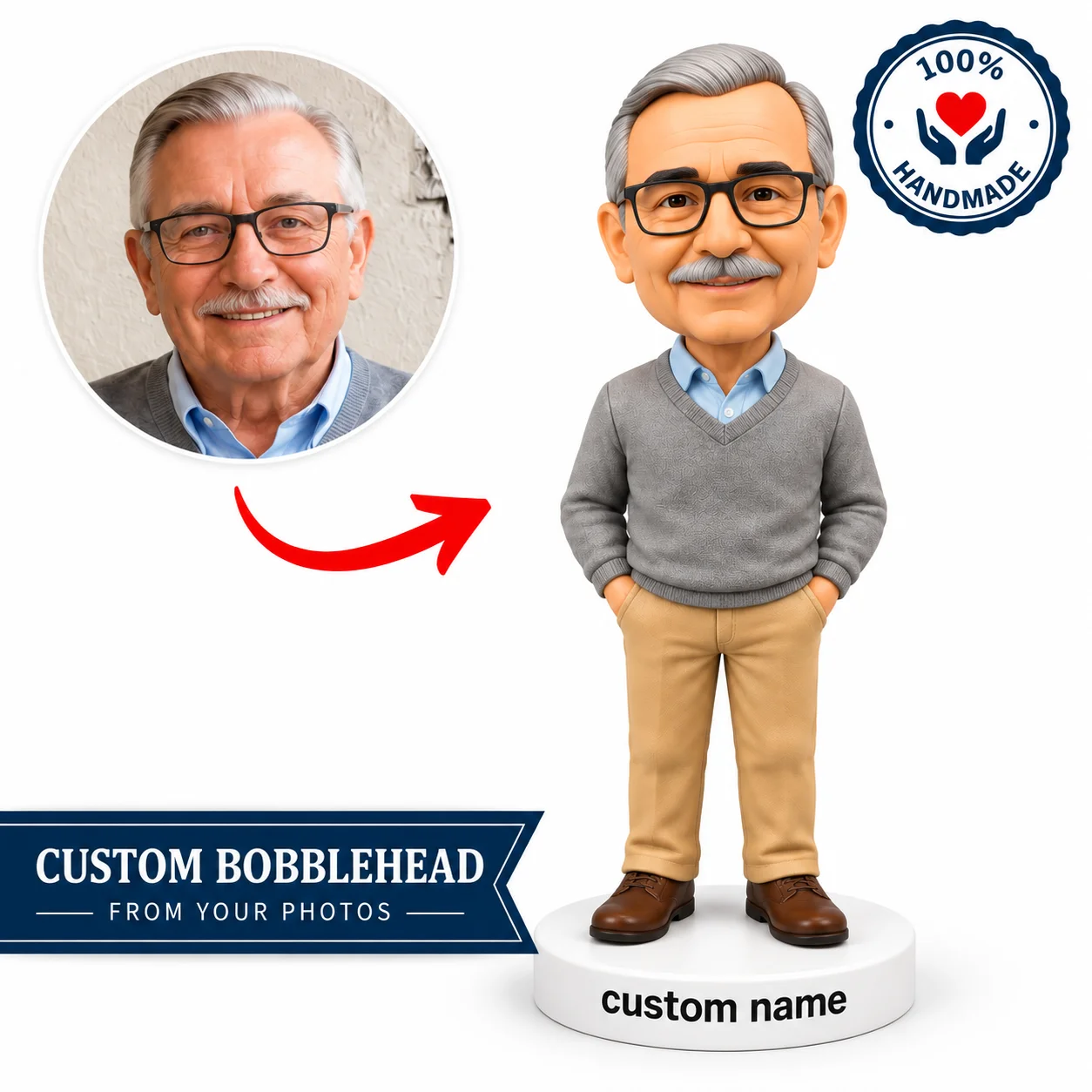 Custom Bobblehead from Photo Personalized Grandpa Figurine Handmade Birthday Father's Day Retirement Gift for Dad Grandfather