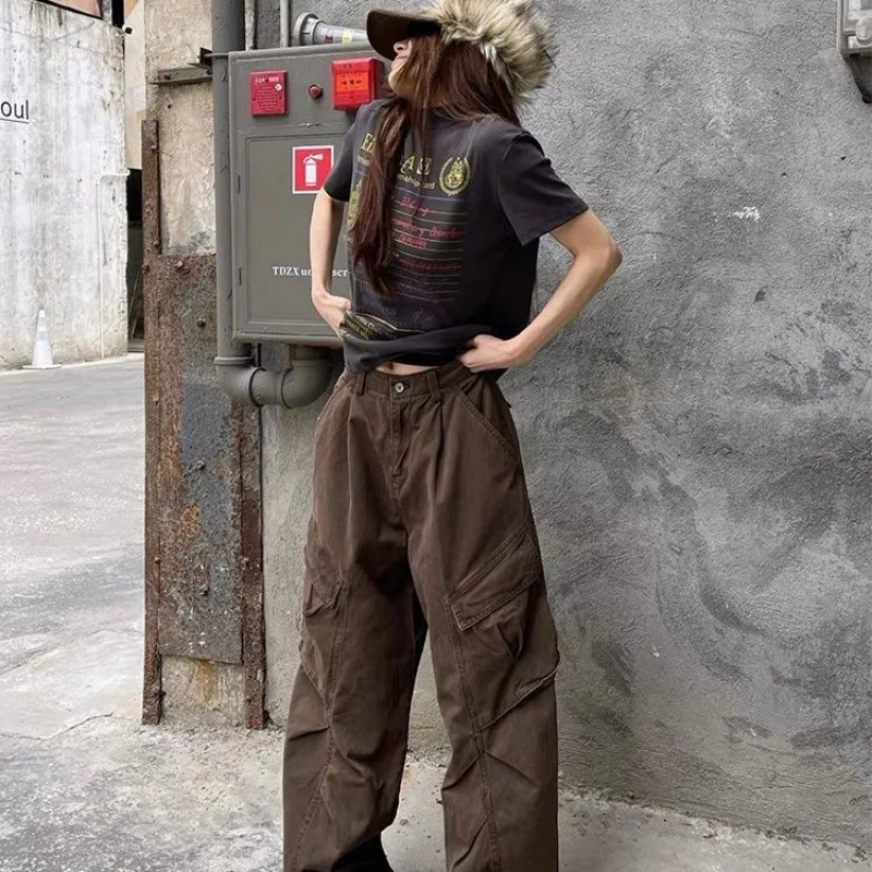 

Wide-legged Pants Vintage Y2k Clothes Straight Leg Pants High Waist Sweatpants Pockets Loose Men Woman Design Trouser