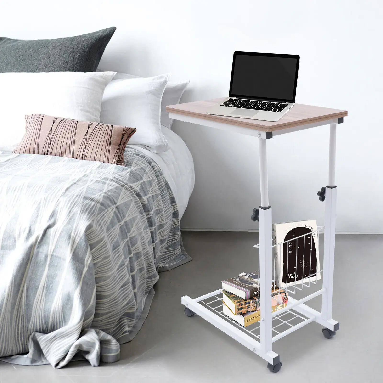 Bed Side Table Hospital Overbed Rolling Tray Adjustable Bedside Working Desk NEW